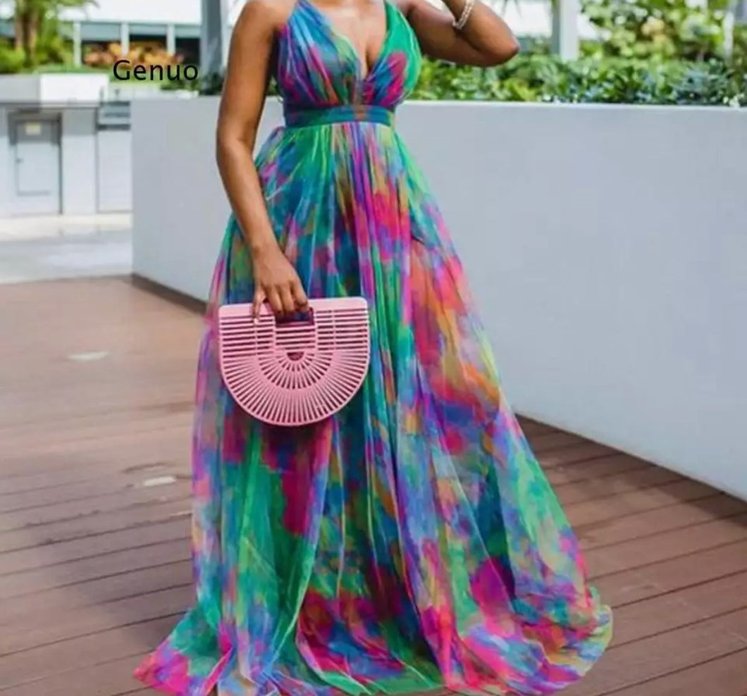 Colorful Sheer Maxi Dress