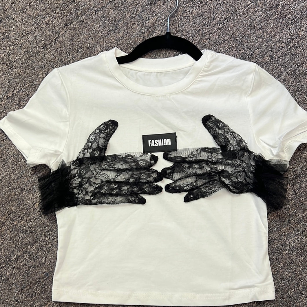 White Tee with Black Lace Shirt